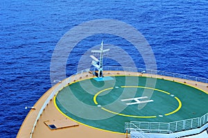 View of ship`s bow and helipad of the cruise ship.