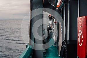 View from ship or vessel deck to open sea - beautiful seascape