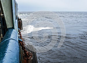 View from ship or vessel deck to open sea - heavy duty work at sea