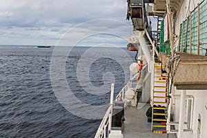 View from ship or vessel deck to open sea - heavy duty work at sea