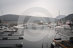 view of ships int port of Tromso, Norway