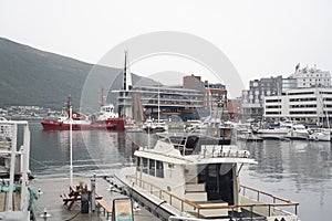 view of ships int port of Tromso, Norway