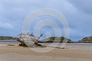 View of the shipwreck of the Cara Na Mara on Mageraclogher Beach in Ireland