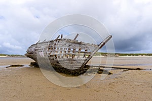 View of the shipwreck of the Cara Na Mara on Mageraclogher Beach in Ireland
