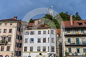 A view from the Shoemakers bridge towards the castle in Ljubljana