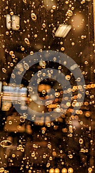 View in a shop through a plexiglas glass with bubbles