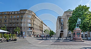 View of the shopping street (Koenigsallee) at the new palace in Stuttgart.