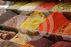 View of the shops of different products in the Grand Bazaar, in Istanbul Turkey photo