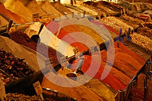 View of the shops of different spices in the Grand Bazaar, in Istanbul Turkey photo