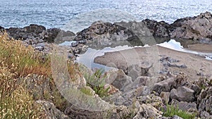 View of the shore along the rocky coast