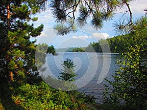 View from shore of a freshwater lake in North America