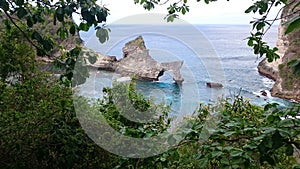 View of the shore in front of the atuh beach, tropical panorama