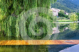 View from the shore of Lago di Lago, Revine Lago, Treviso, Veneto, Italy