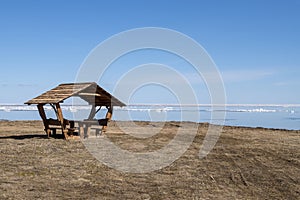 View of the shore and Lake Peipus on the backgrond, Kolkja beach, Estonia photo