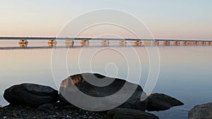 A view from the shore of a low-water bridge