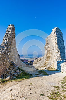 View showing the remains of the tower ruins at Cachtice Castle, Slovakia