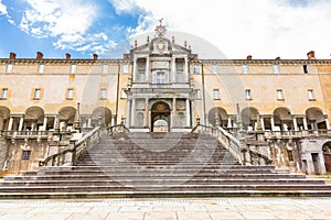 View of Shrine of Oropa, in the mountains of Biella, Piedmont It