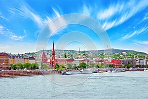 View of the side river Danube and the part of city Budapest- Bud