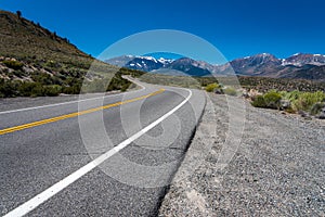 View of the Sierra Nevada Mountains from the road near Mono Lake, California, USA.