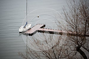 View of a sightseeing boat cruising on autumn Lake Kawa