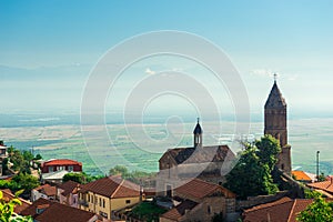 The view on Signagi and Alazani valley, Georgia. Sighnaghi city of love in Georgia