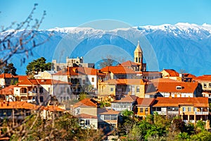 View of Signagi and Alazani Valley on the sunset