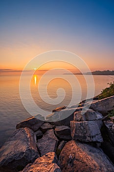 View of Simcoe lake during sunrise