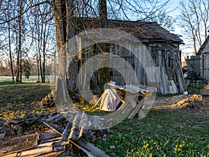 View of a simple farmyard, an old wooden barn