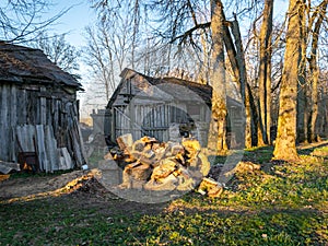 View of a simple farmyard, an old wooden barn