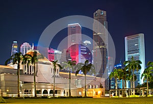 Singapore Parliament. Downtown on background