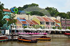 Tourist cruise boats at Clarke Quay Singapore River