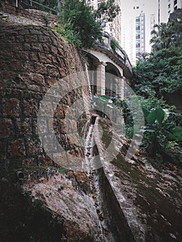 A view of a single carriage railroad track gate in Hongkong