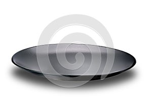 View of single empty black ceramic plate