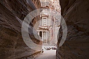 View from Siq on entrance of City of Petra, Khazneh