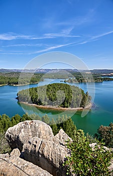 View of Sitjar Reservoir, located in Onda, Castellon, Spain, during a sunny day in spring photo