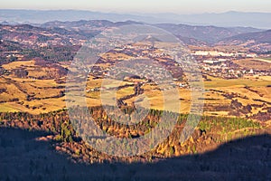 Pohľad zo Sitna na Štiavnických vrchoch smerom na Banskú Štiavnicu