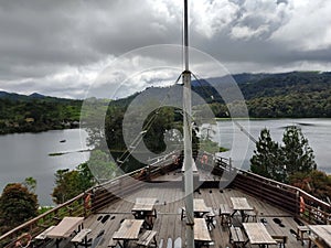 The view of Situ Patengang,patengang lake,seen from Pinisi Restaurant after the rain photo