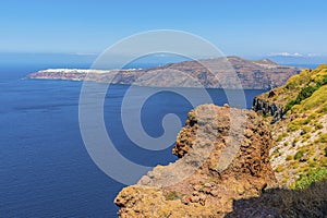 A view from Skaros rock towards Oia in the distance