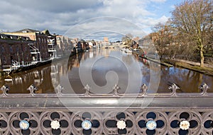 View from Skeldergate Bridge York England with River Ouse within city walls