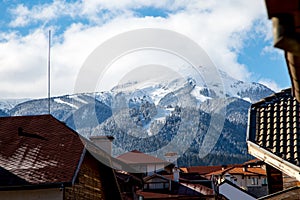 View of ski area in Bansko from the town