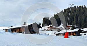 View of ski restaurants and lodging houses in the ski resort Widring Austria