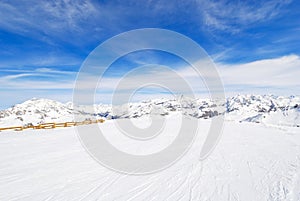 View of skiing area in Paradiski region, France
