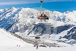 View of skiing resort in Alps. Livigno