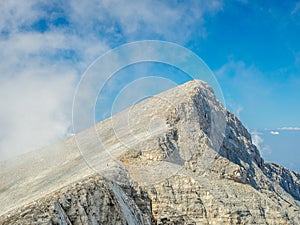 View of skolio peak in clouds