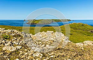 A view of Skomer Island from Wooltack Bay, Wales