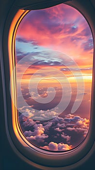 a view of the sky through an airplane window.Window view from plane window .