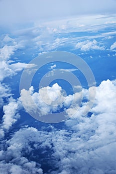 View of the sky and clouds from the airplane window