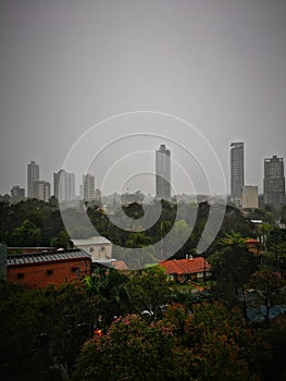 Cloudy sky, light haze photo