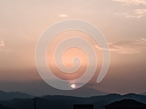 view of sky mountains and the city at sunset, sunset backgrounds