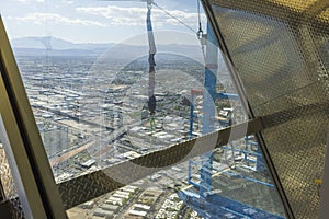 View of the Sky Pod outdoors at The Strat hotel-casino against the backdrop of the Las Vegas landscape. photo